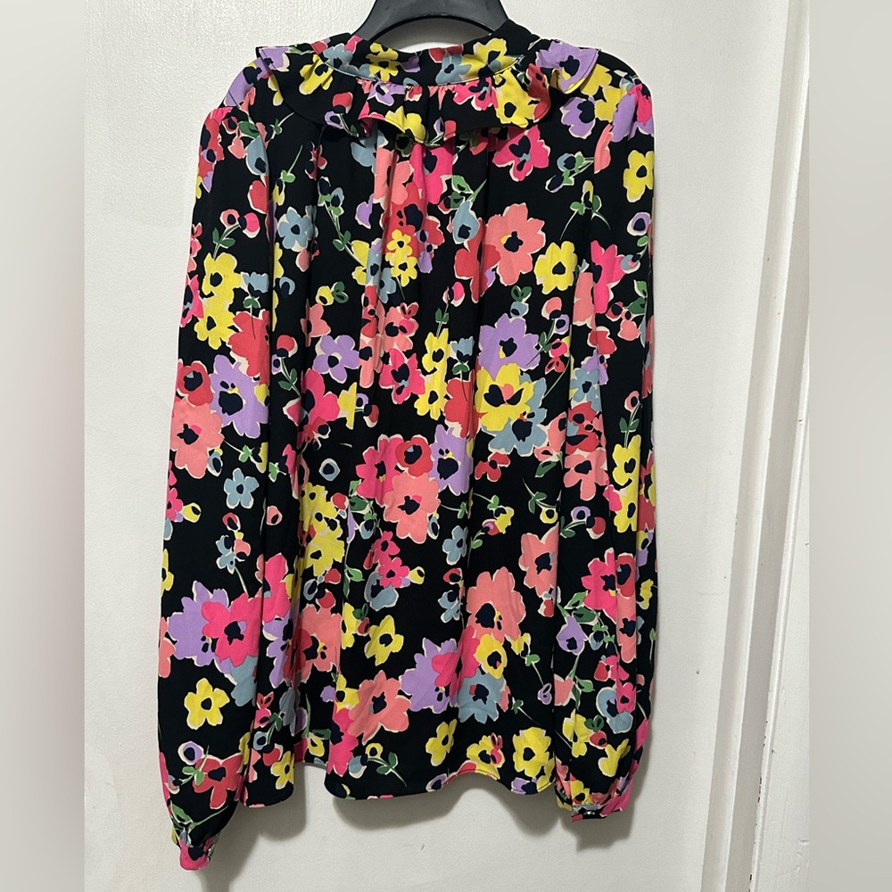 Kate Spade Floral Bouquet Black Blouse XL - Picture 3 of 4